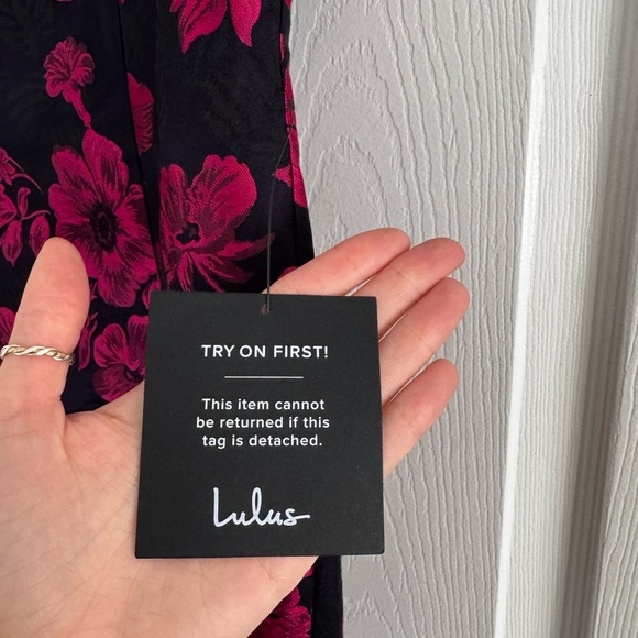 NWT Lulu's navy and pink Floral Mini Dress tie straps size small - Picture 6 of 9